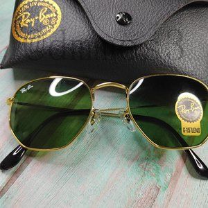 Ray-Ban Hexagonal Sunglasses RB3548N 001 52mm Gold Frame Green Classic
